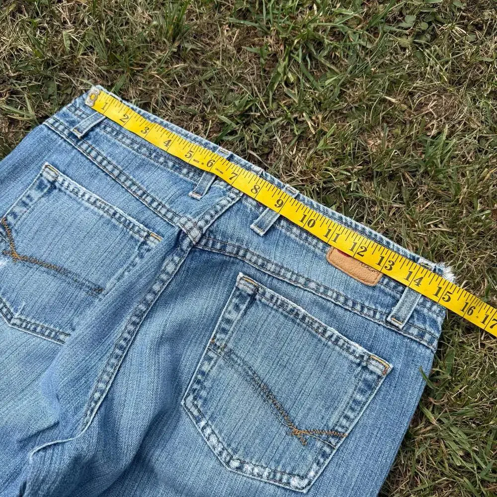BKE Denim Mens Flare Leg Jeans Medium Wash Distressed
